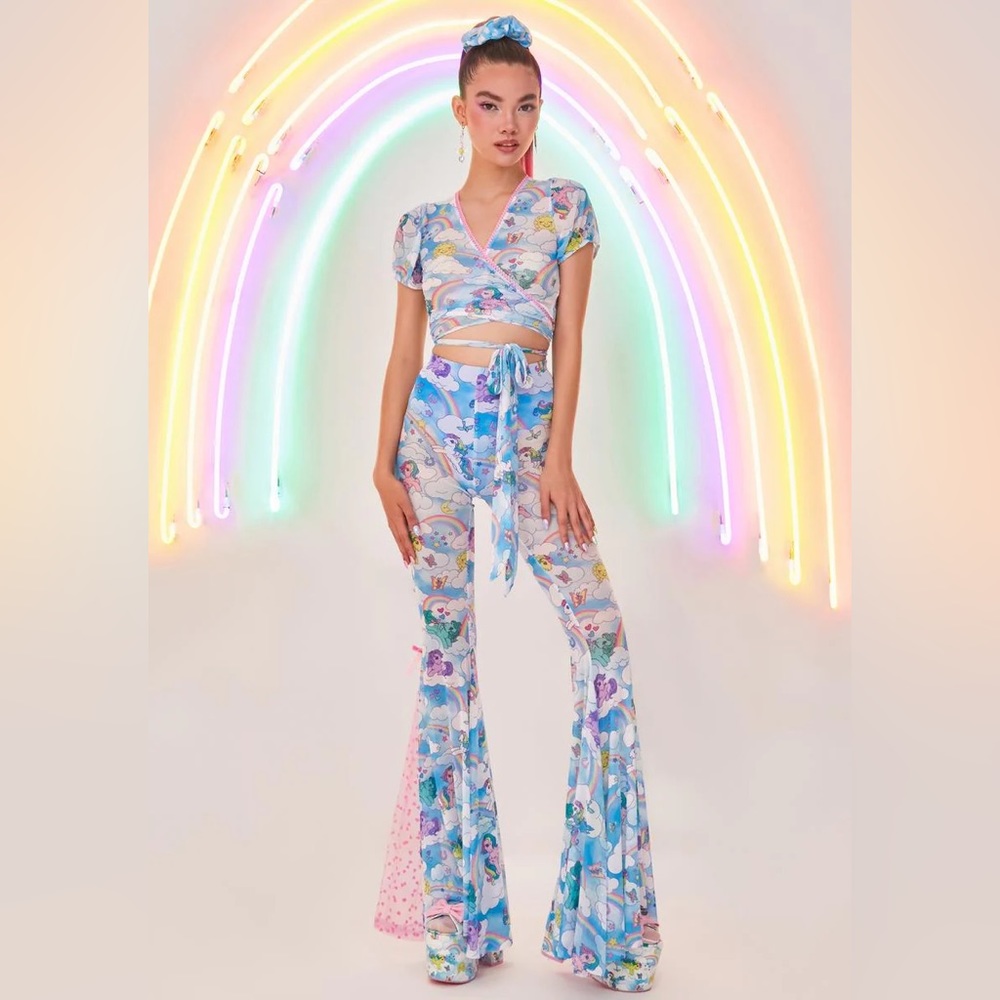 💔SOLD💔 DOLLS KILL x MY LITTLE PONY Chaser Stretch Mesh Flare Pants High Waist - Picture 12 of 14